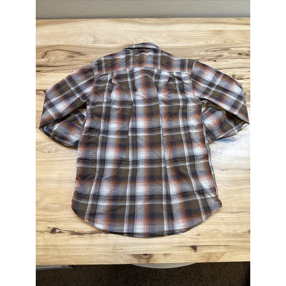 Carhartt 104143 Mens Bozeman Long Sleeve Brown Plaid Shirt Pearl Snap Size Small - Picture 5 of 5